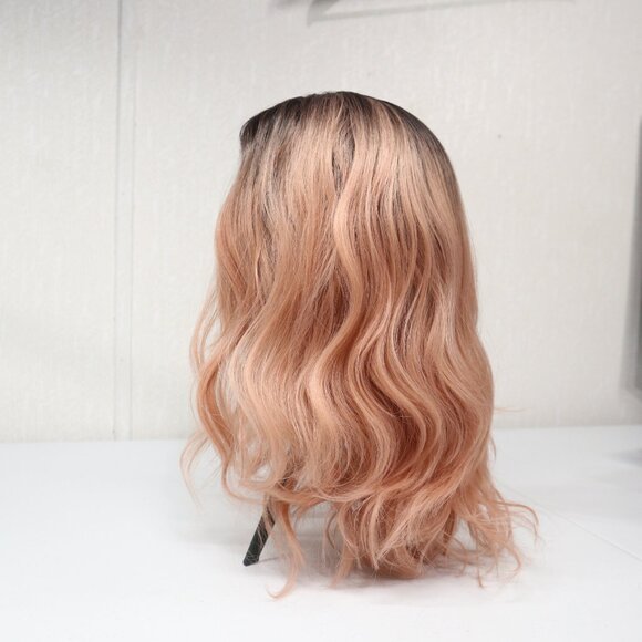 Wavy Ombre Lace Front Wig with Black and Peach Tones - Picture 4 of 7